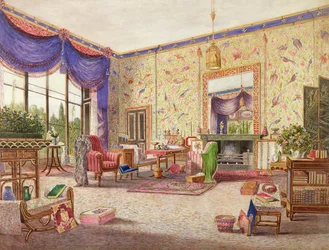 Het interieur van de Chinese tekenkamer, Middleton Park, Oxfordshire
